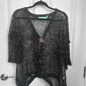 Black Knit Cardigan with Wooden Buttons